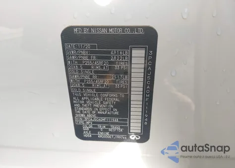 2021 Infiniti Qx50 Sensory from USA, damaged, VIN 3PCAJ5CA0MF111948